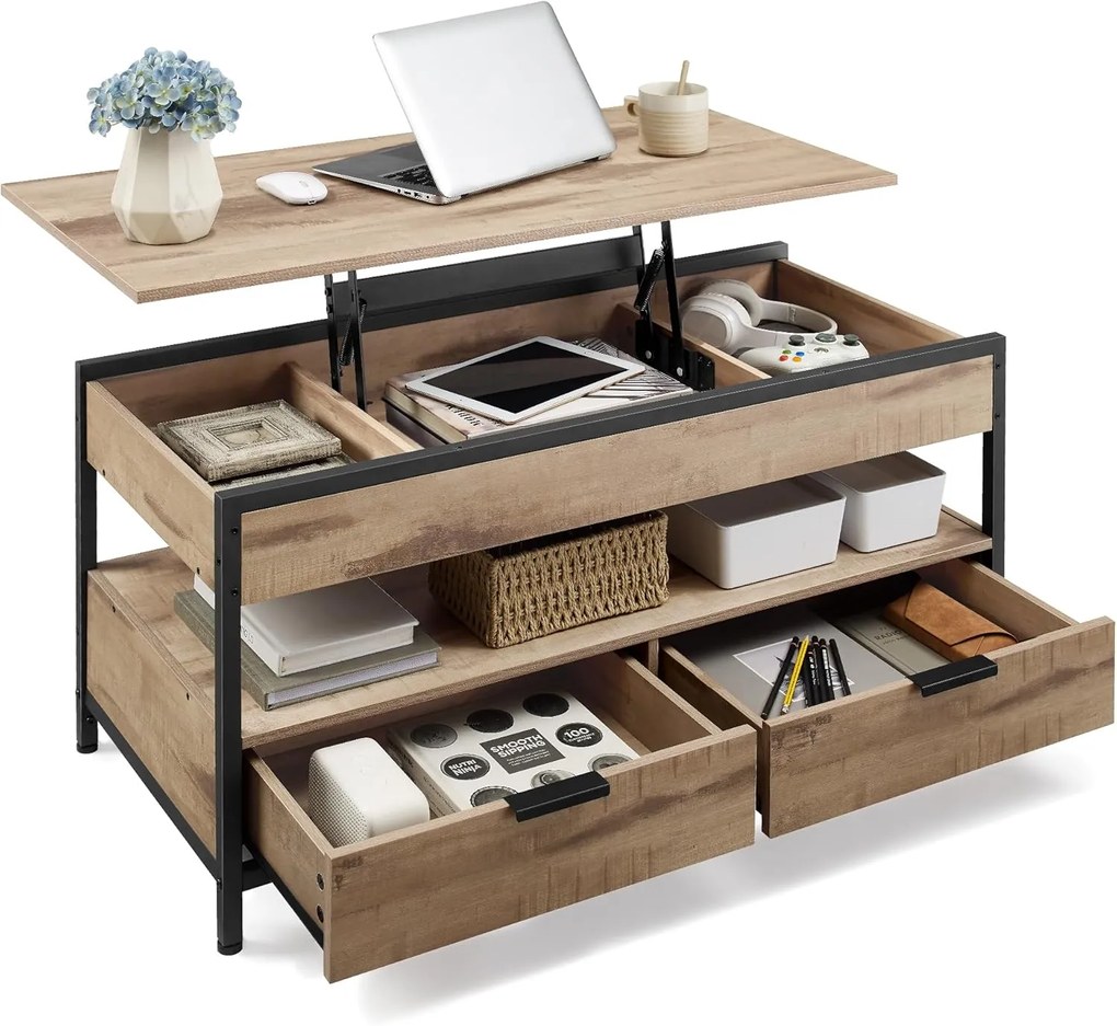 Konferenčný stolík s výškovým nastavením Vasagle Indigra ťaví hnedý/čierny