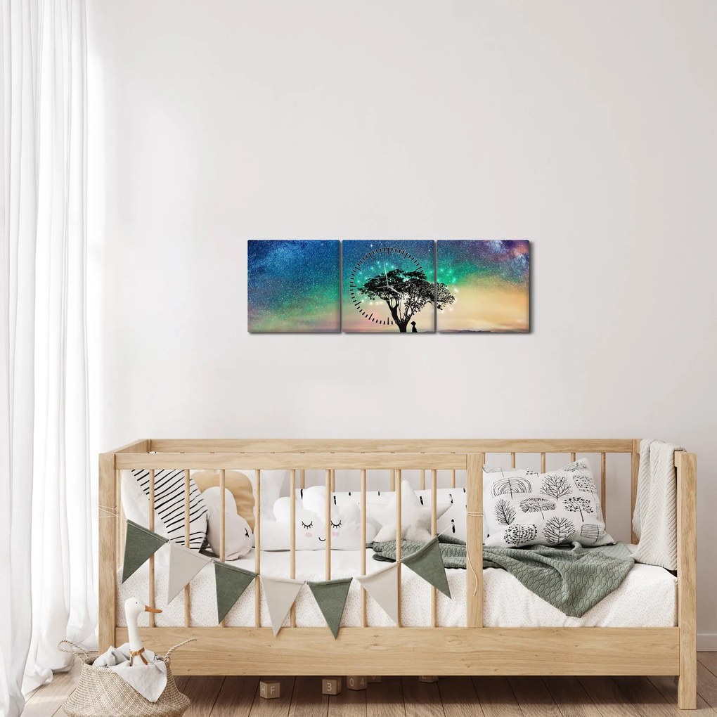 Obraz - Odpočinok pod hviezdami (s hodinami) (90x30 cm)