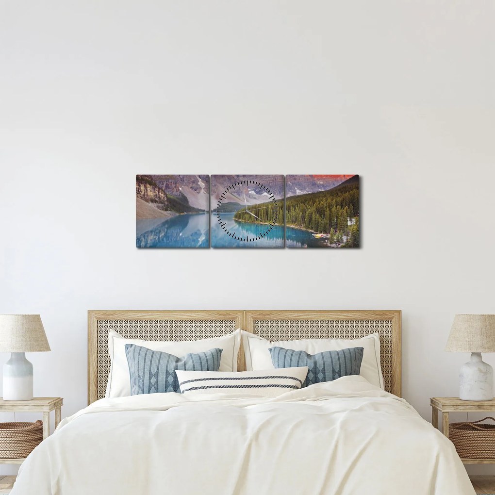Obraz - Horská kanadská krajina (s hodinami) (90x30 cm)
