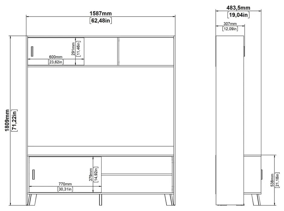 Biela/v prírodnej farbe TV zostava v dekore duba 159x181x48 cm Ikast – Tvilum