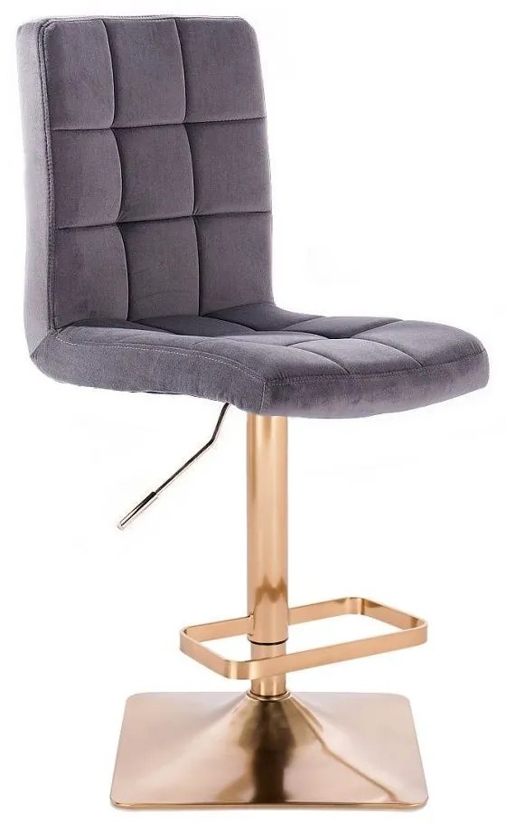 LuxuryForm DESIGN Barová stolička TOLEDO VELUR na zlatej hranatej podstave - tmavo šedá