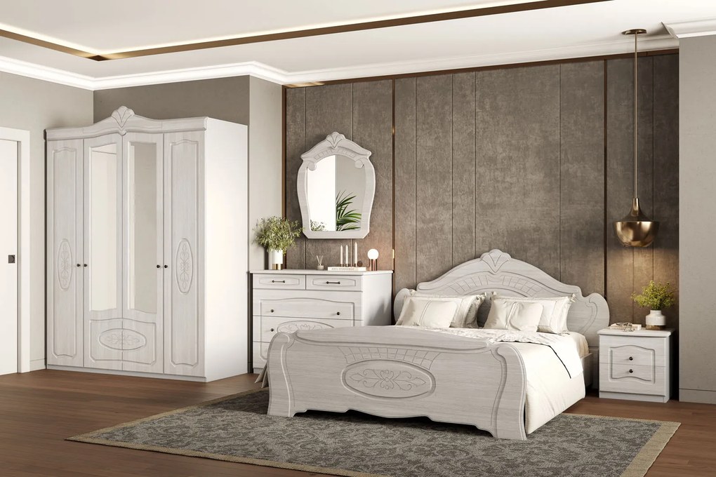 Spálňová zostava CATHERINE, ľadový dub/biela