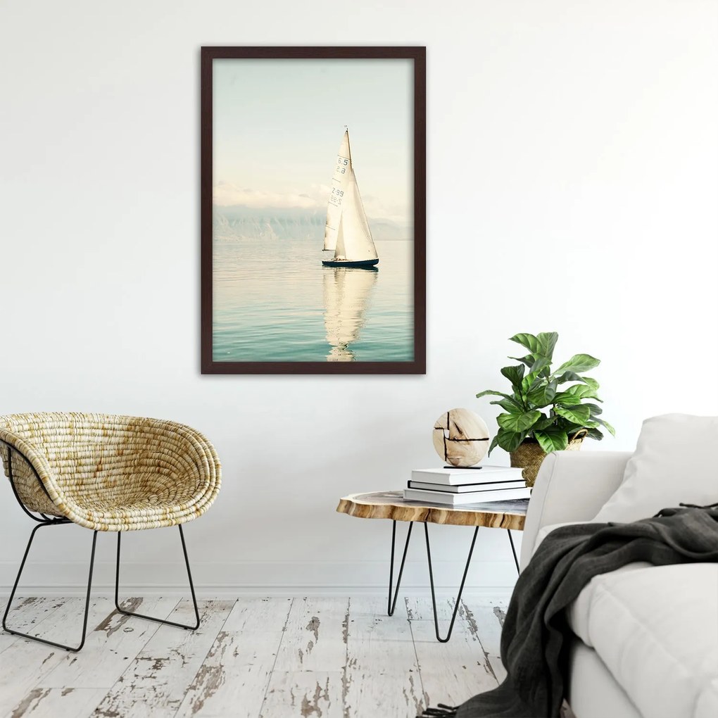 Gario Plagát Plachetnica na vode Farba rámu: Biela, Rozmery: 30 x 45 cm