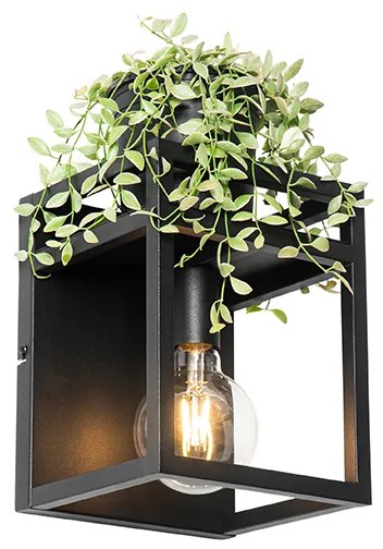 Priemyselná nástenná lampa čierna s poličkou - Cage Rack