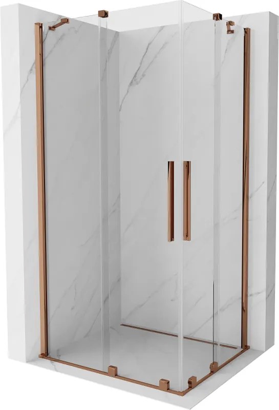 Mexen Velar Duo, sprchový kút s posuvnými dverami 100(dvere) x 90(dvere) cm, 8mm číre sklo, ružové zlato profil, 871-100-090-02-60