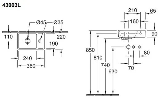 Villeroy & Boch 43003L01 - Závesné umývadlo AVENTO 36x22 cm keramika/biela