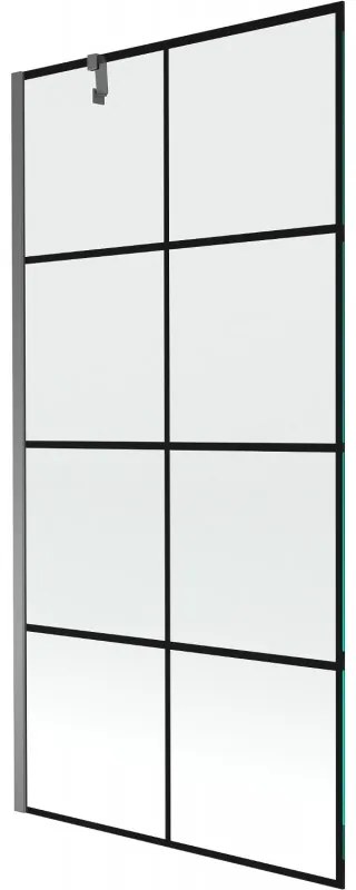 Mexen Next, 1-krídlová vaňová zástena 90 x 150 cm, 6mm číre sklo - čierny vzor, grafitová, 895-090-000-00-77-95