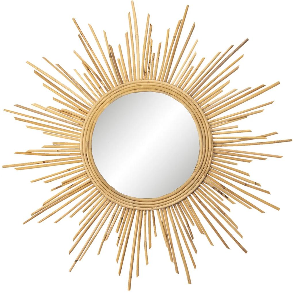 Prírodné nástenné zrkadlo v tvare slnka v ratanovom ráme Sunny - Ø 80/48 cm