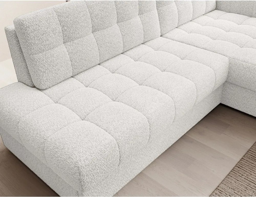 Krémovobiela rozkladacia rohová pohovka z textílie buklé (pravý roh/s leňoškou) Blezalt – ELTAP