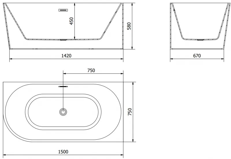 Mexen Mia, voľne stojaca rohová vaňa, pravá, 150 x 75 cm, biela, medený prepad, 52691507500P-65