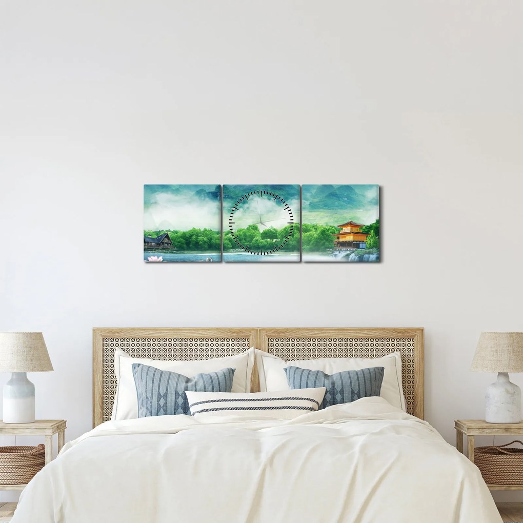 Obraz - Snová krajina (s hodinami) (90x30 cm)