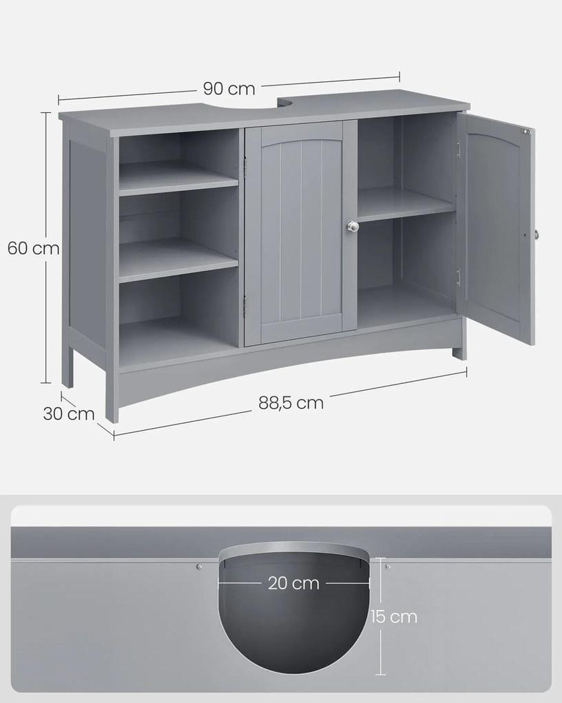 Skříňka pod umyvadlo Vasagle Mollie 90 cm šedá