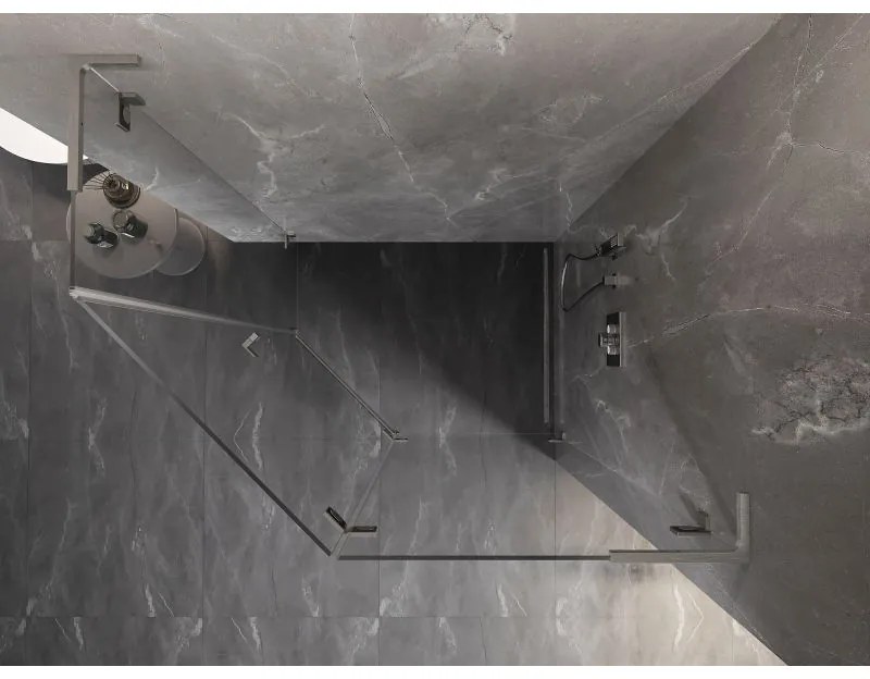 Mexen Lunar, L pravý výklopný päťuholníkový sprchový kút 100x80 cm, 8mm číre sklo, oceľový profil, 831L-100P-080L-97-00-P