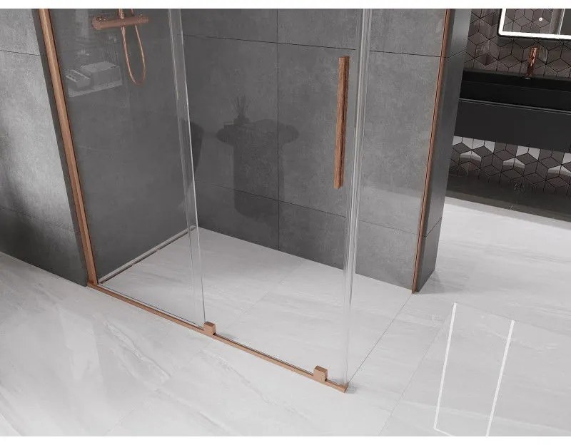 Mexen Velar, sprchový kút s posuvnými dverami 160(dvere) x 80(stena) cm, 8mm číre sklo, medená matná, 871-160-080-01-65