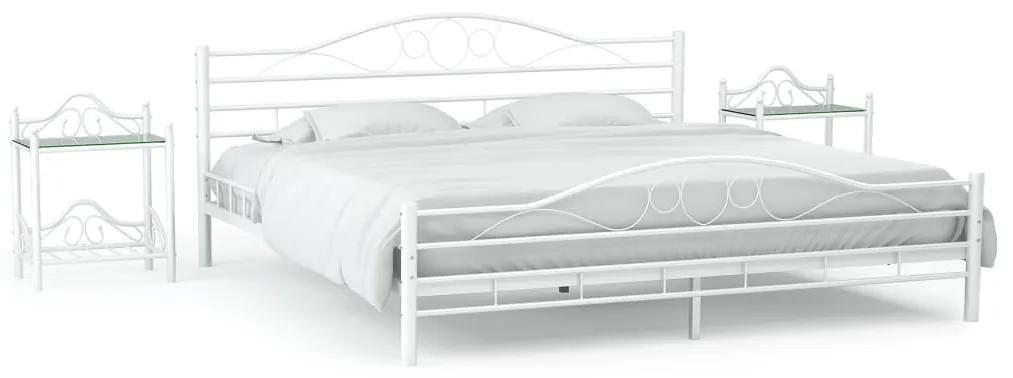 vidaXL Rám postele s 2 nočnými stolíkmi biely kovový 140x200 cm
