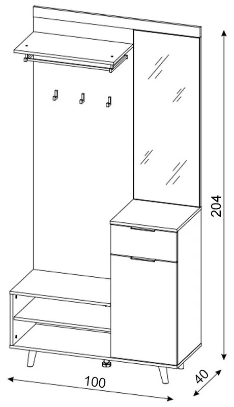 Predsieňová stena Nordic B 100 cm dub Artisan/biela