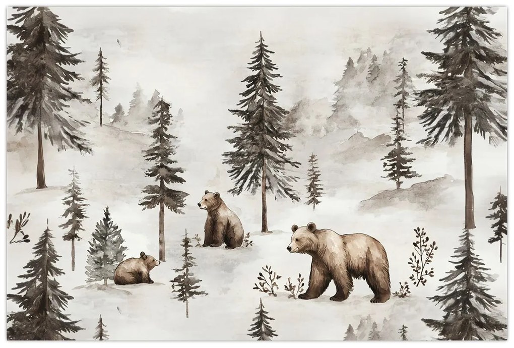 Obraz - Les s medveďmi (90x60 cm)