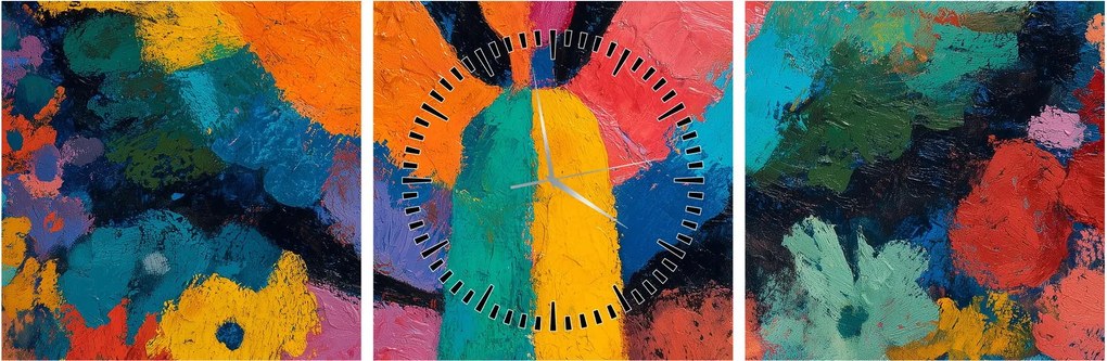 Obraz - Abstraktný anjel s kvetmi (s hodinami) (90x30 cm)