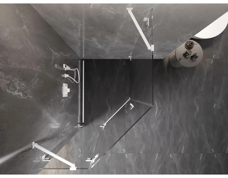 Mexen Lunar, Päťuholníkový sprchový kút Mexen Lunar s výklopným ľavým oknom 80 x 100 cm, 8mm číre sklo, biely profil, 831-080L-100P-01-20-L