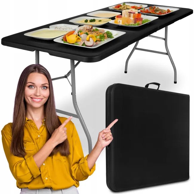 Rozkladací set FETA BLACK 180 cm + 6 stoličiek BASICO