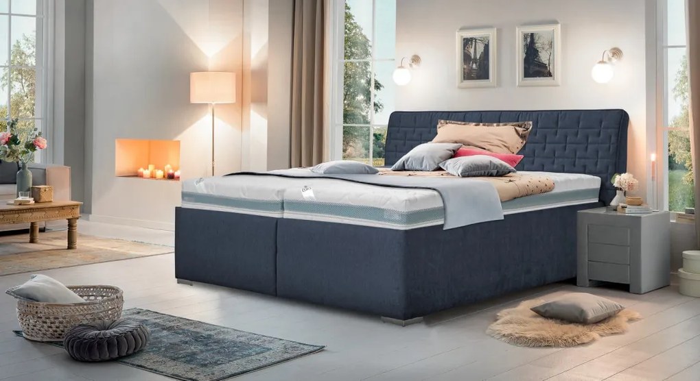 Posteľ Rita 180x200 cm, námornícka modrá látka