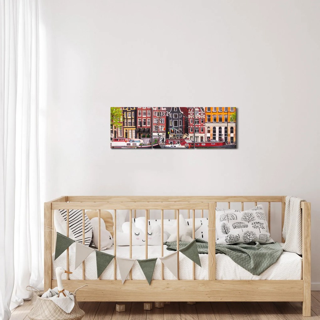 Obraz - Amsterdam, tanečné domy (s hodinami) (90x30 cm)