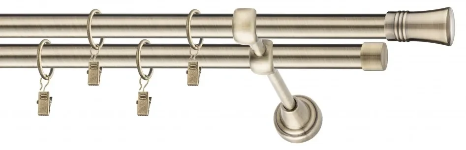 Dekorstudio Mosadzná dvojradová garniža CAPRI 19mm Dĺžka: 340cm, Typ uchytenia: Držiak dvojitý otvorený, Typ príslušenstva: Krúžky tiché so štipcami