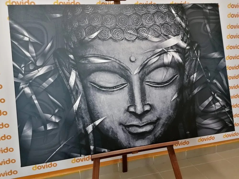 Obraz usmievajúci sa Buddha v čiernobielom prevedení