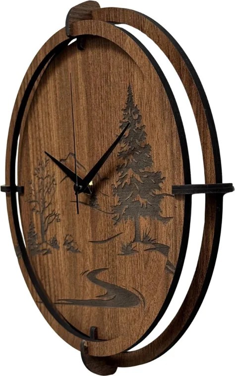 Drevené nástenné hodiny s motívom lesa – moderný dizajn | SENTOP HDF0588-ORECH-WENGE
