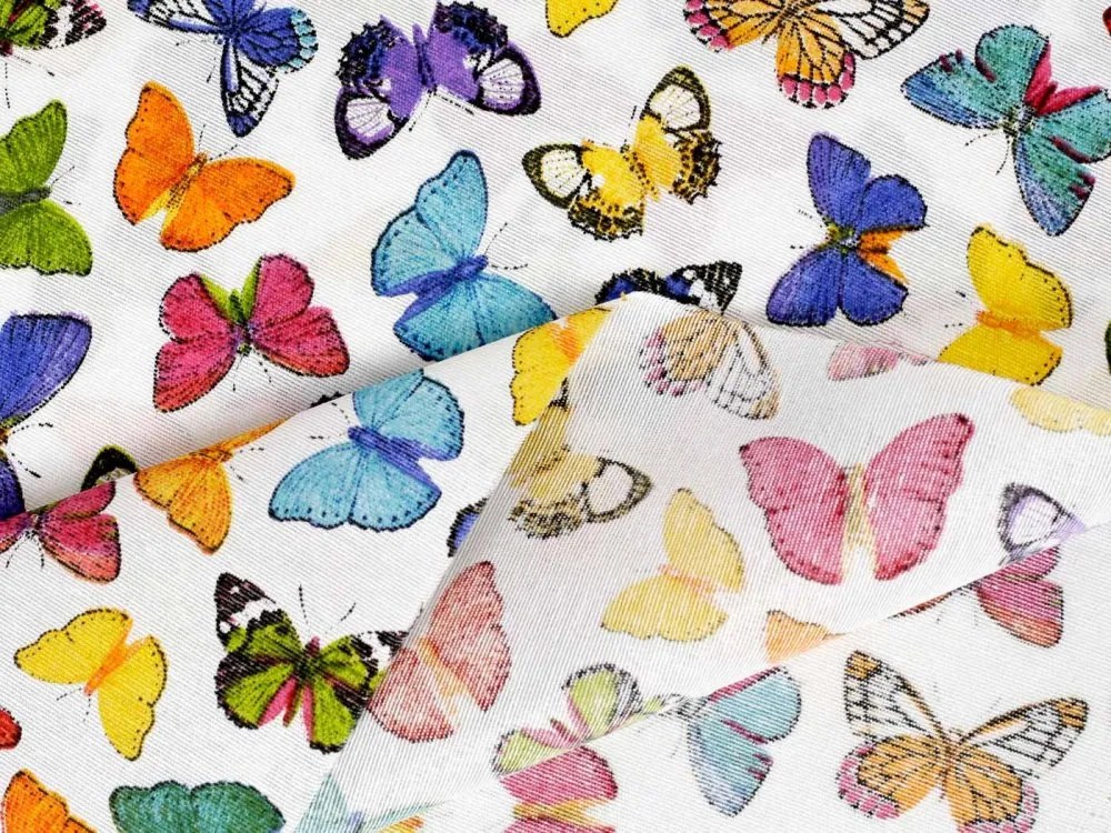 Biante Dekoračný záves Leona LN-062 Farebné motýliky na bielom 130x140 cm