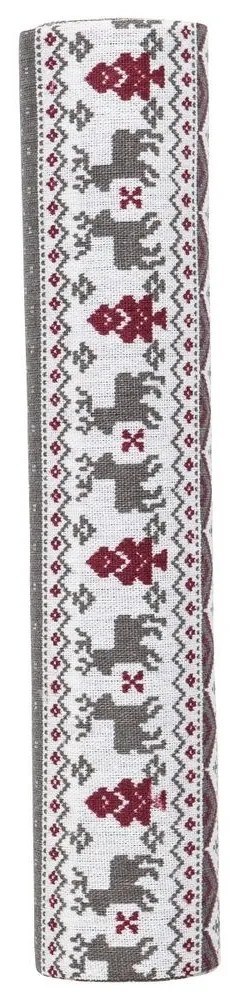 Šedo-červený vianočný behúň / látka na stôl s jeleňmi - 30*300 cm