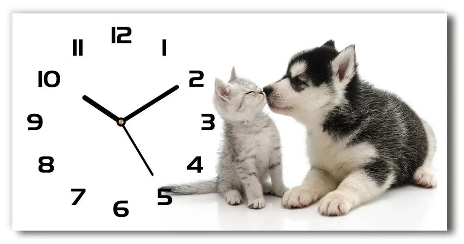 Vodorovné Moderné sklenené hodiny na stenu Pes a mačka pl_zsp_60x30_f_73561386