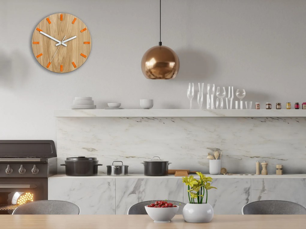 Drevené nástenné hodiny Simple 33 cm dub prírodný/oranžový