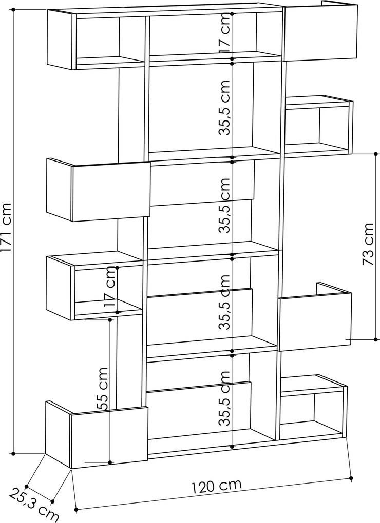 Knižnica Houseland Niho dub prírodný/antracit
