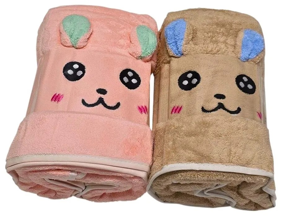 Osuška mikroplyš HOMA CUTE pink + beige 2 kusy 70x140 cm