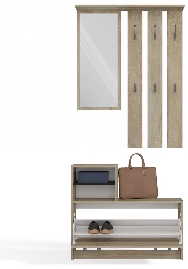 Predsieňová zostava Vayan 1 (dub sonoma) (so zrkadlom). Akcia -20%. Vlastná spoľahlivá doprava až k Vám domov. 1132527