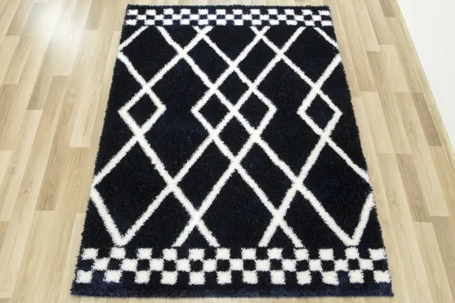 Koberec Boho 656 Romby tmavomodrý / krémový