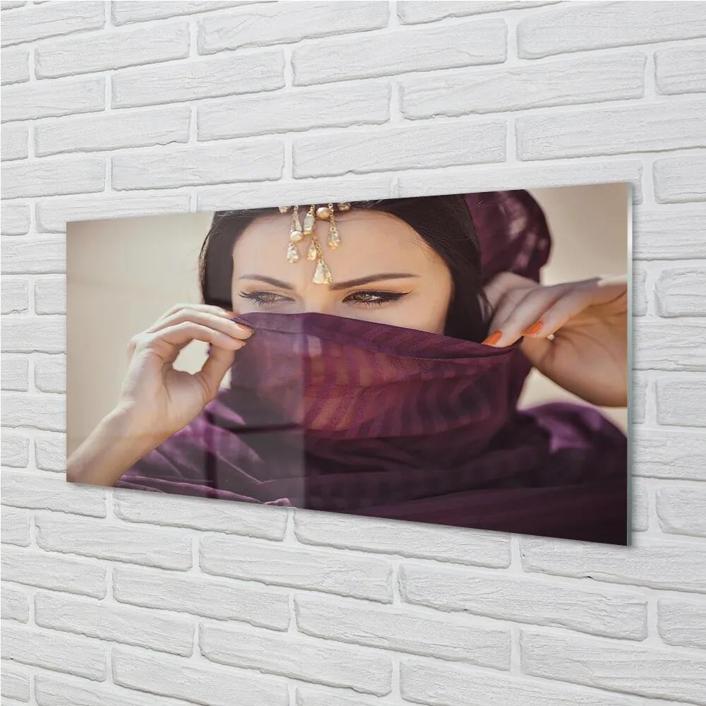 Obraz na skle Žena purple Materiál 100x50 cm