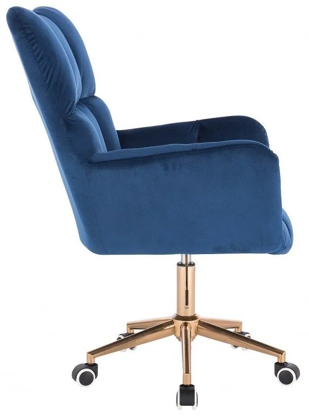 LuxuryForm DESIGN Otočné kreslo AURORA VELUR na zlatej podstave s kolieskami - modré