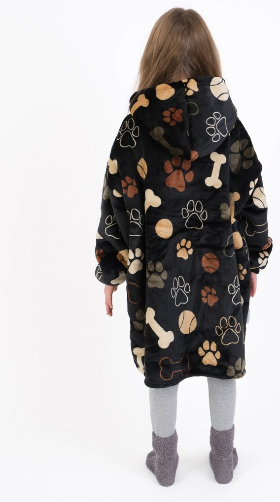 Baránková mikina mikroplyš – Psie labky čiernej veľkosť S detská