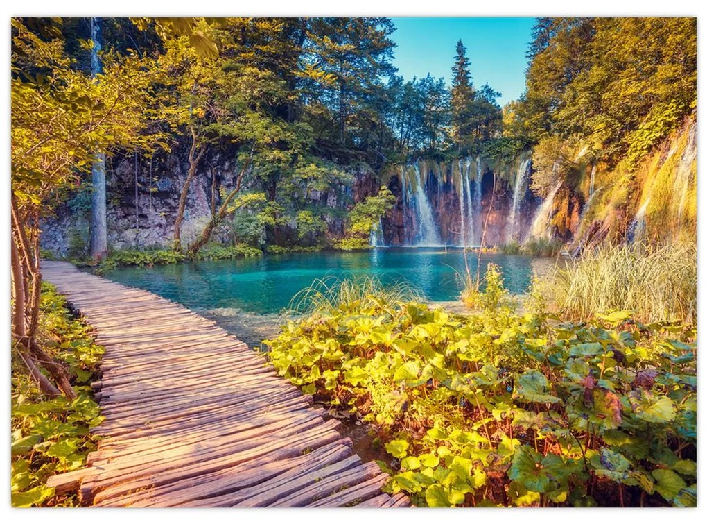 Sklenený obraz - Plitvické jazerá, Chorvátsko (70x50 cm)