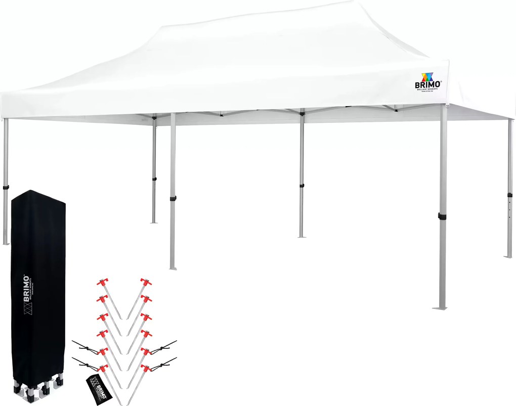 BRIMO Nožnicový párty stan EXCLUSIVE ALU 3x6 m bez stien biely