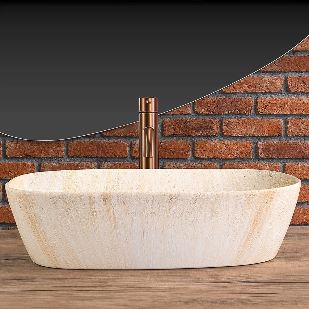 Rea Freja, umývadlo na dosku 512x396x137mm, imitácia kameňa-travertín matný, REA-U6689