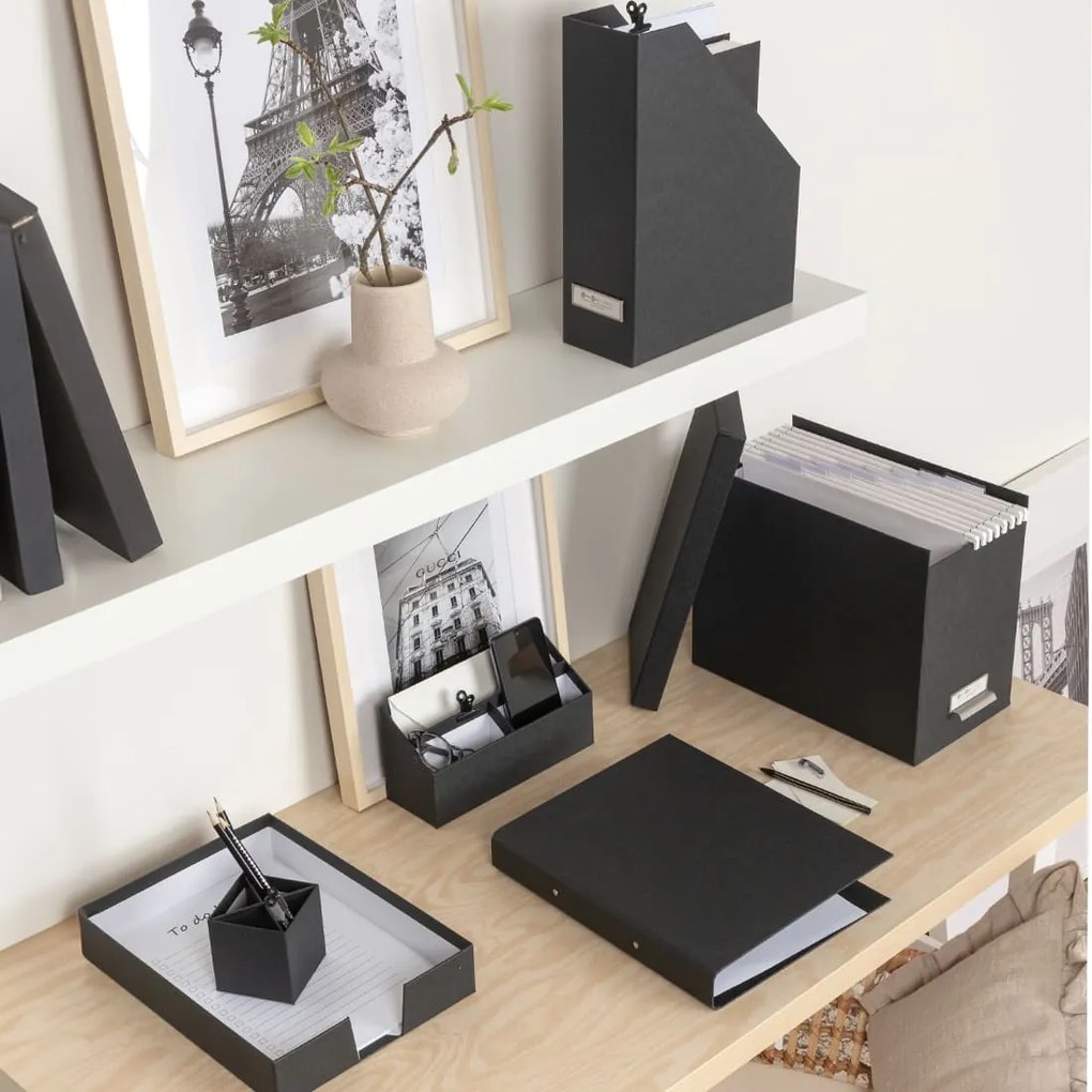 HILDA šesť-dielny čierny stolový organizér zo 100% recyklovateľného papiera