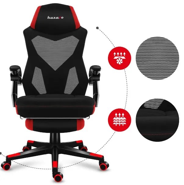 Ergonomické herné červené kreslo s opierkou nôh COMBAT 3.0