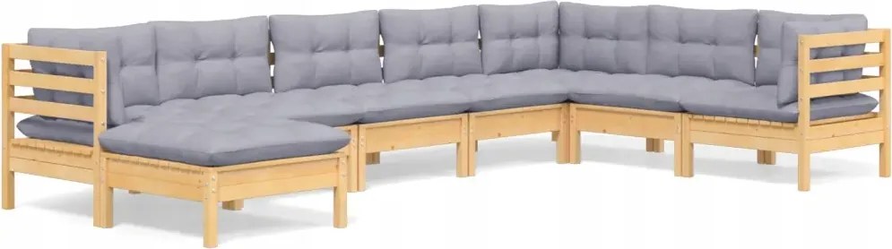 vidaXL 8-dielna sedacia súprava do záhrady, sivé vankúše, borovica
