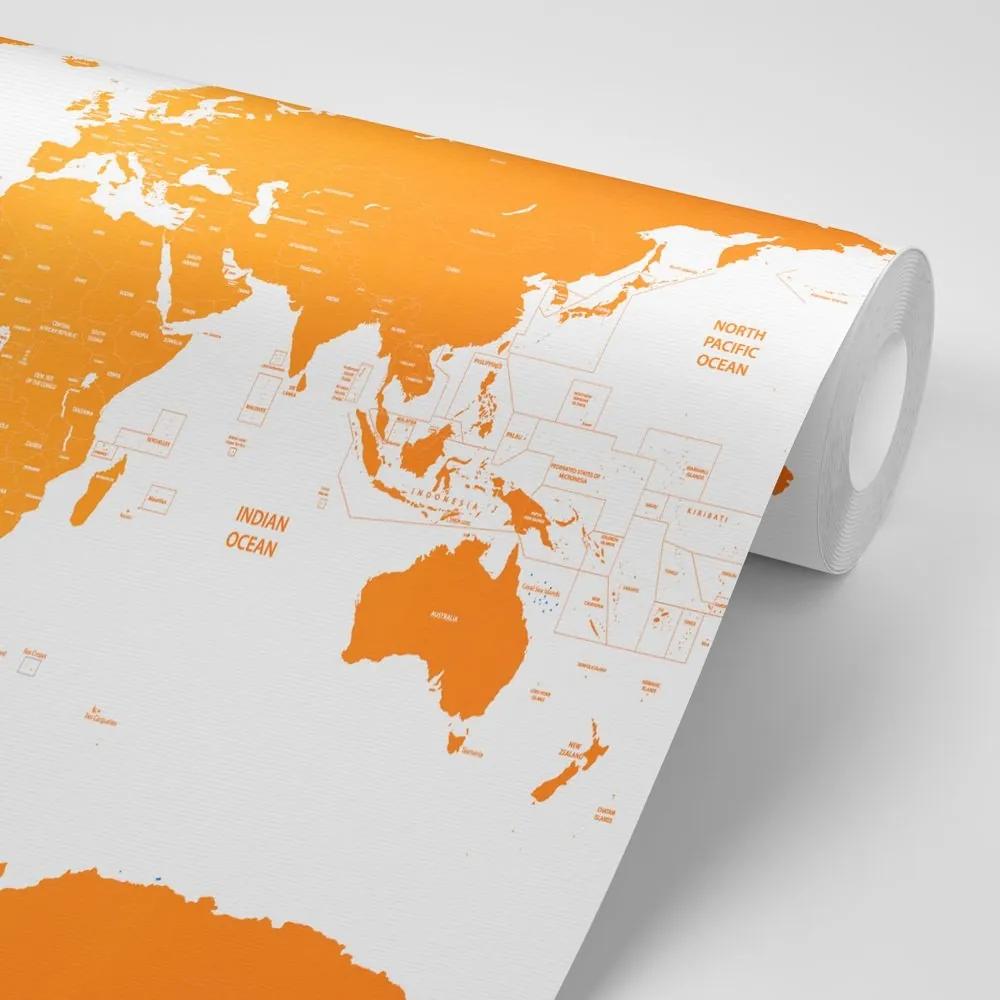 Samolepiaca tapeta mapa sveta s jednotlivými štátmi v oranžovej farbe - 375x250