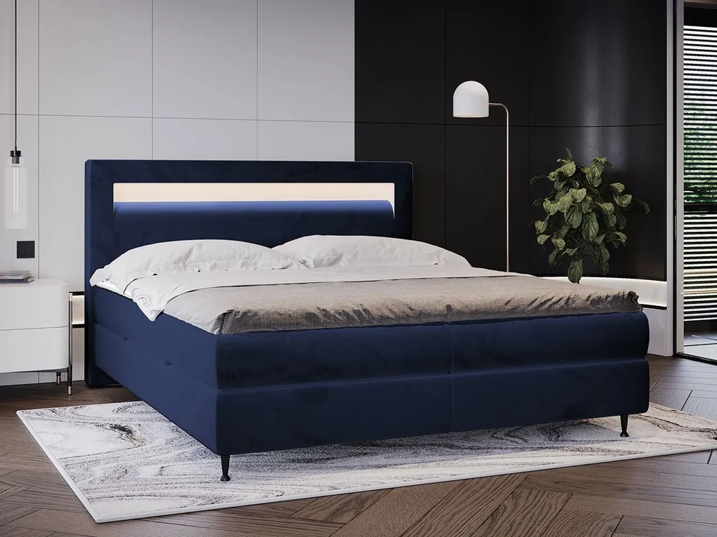 Kontinentálna posteľ s osvetlením Eurybia, Dostupné poťahy: Ekokoža Soft 017 (biela), Rozmer postele: 160x200