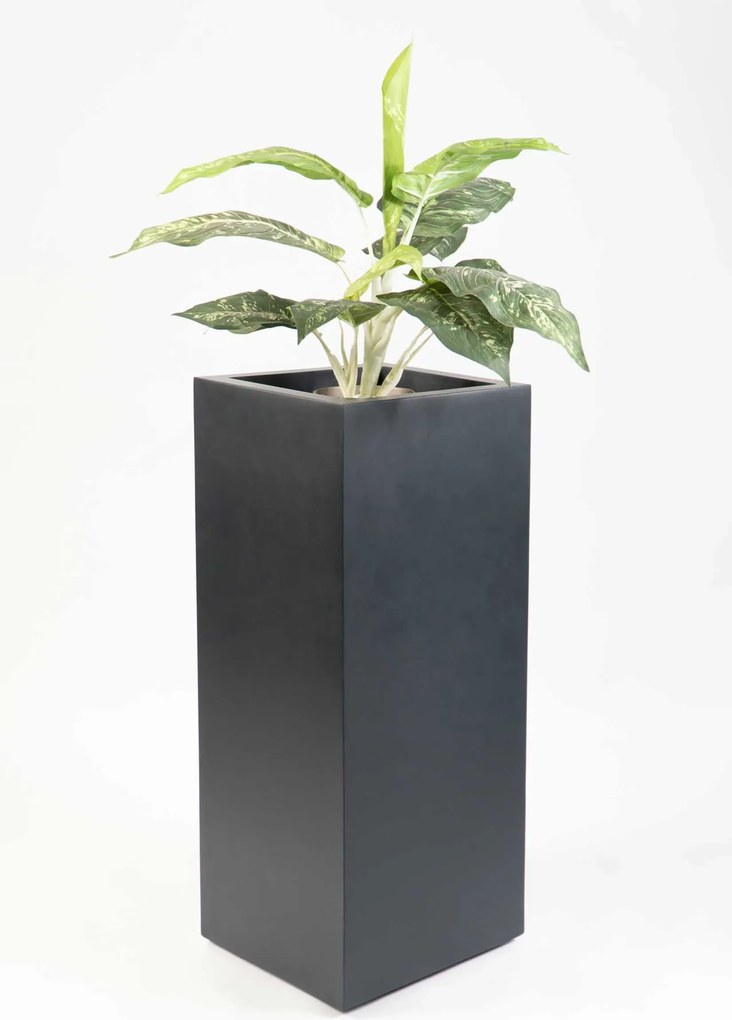 Hranatý kvetináč BLOCK, výška 75 cm, materiál MDF, čierny mat