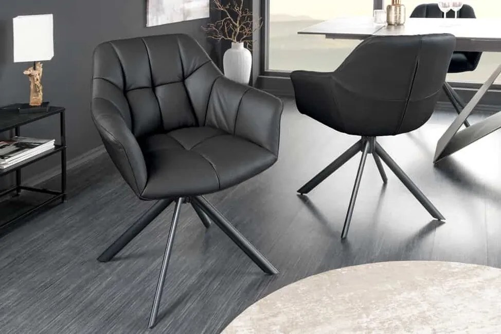 Luxusná otočná stolička s područkami Papillon čierna pravá koža